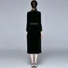 Sıradan Elbiseler Sonbahar Vintage Black Bodycon Midi Elbise Kadın Çentikli Uzun Kollu Ofis Bayan Kadın Giysileri Mujer Robe N9100