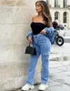 Jeans pour femmes Femmes Denim Streetwear Pantalon de style coréen Pantalon cargo taille haute 2023 Poche bleue Droite Casual