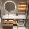 Grifos de lavabo de baño, gabinete, lavadora, lavabo, combinación integrada, placa de piedra, lavabo de madera maciza