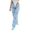 Damen Jeans Street Y2K Old Washed Multi-Pocket Straight Female American High Casual Ins Loose Wide-Leg Hose