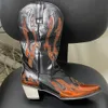 Мужские мотоциклетные винтажные ковбойские ботинки в стиле вестерн с острым носком из искусственной кожи на молнии, мужская удобная мужская обувь больших размеров 230901