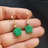 Dangle Earrings Green Jade Double Sided Carving Flower Women Jadeite Natural Gemstone Accessories Charm 925 Silver Gift Amulet Jewelry