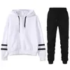 Pantalon deux pièces pour femme - Survêtement décontracté - Sweat à capuche rayé - Ensemble de sport avec cordon de serrage - Style simple - Pull-over - Tenue