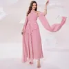 민족 의류 쉬폰 무슬림 이브닝 드레스 여성 Kaftan eid abaya 긴 드레스 jilbab abayas ramadan 진주 로브 펨 메 술만 이슬람