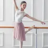 Etapa desgaste niñas gris con cordones profesional ballet tutu rodilla media longitud mujeres adultas bailarina falda maestro un entrenamiento de baile gasa