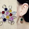 Dangle Earrings Sparkling Fashion Square Big Green Royal Blue Red Pink Yellow Stone Drop Princess-cut Cubic Zirconia Women Jewelry