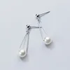Kolczyki Dangle Authentic Real 925 Srebrny srebrny biżuteria pusty Trójkąt Trójkąt Pearl Pear Perl Ear Reting C-E9809