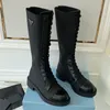 Designer-Nylon-Damenstiefel, schwarze Overknee-Leder-High-Heels, Schuhkampf, weißer Cowboy-Chelsea-Stiefel, Größe 35–40