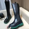 Nieuwe laarzen Designer Luxe Lang Waterdicht rubber Echt kalfsleer Zachte tussenzolen Schoenen laten je benen er slanker uitzien Maat 34-40