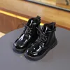 Boots Patent Leather Boys Girls Fashion Autumn Winter Solid Zipper Fleece Children Ankle Shoes Warm Anti Slip Kids