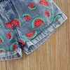 Vêtements Ensembles 1-6Y Enfants Filles Denim Tenues Bébé Vêtements D'été Enfants Boutons Sans Manches Débardeurs Pastèque Imprimé Pantalon Court