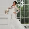Robe de mariée sirène fantaisie, jupe col en v, coupe cintrée, manches longues, dentelle Simple, robuste, AGL008
