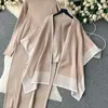 Casual Dresses Clothland Women Chic Knitting Dress Suit Long Sleeve Midi Loose Fitting Cape Jacket Coat Retro Two Piece Set QC667