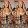 Souligner les perruques de cheveux humains de couleur frontale 13x4 pour femmes 30 pouces Honey Blonde Body Wave Lace Front Wig Synthétique