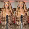 13X4 Frontal Highlight Colored Human Hair Wigs for Women 30 Inch Honey Blonde Body Wave Lace Front Wig Synthetic 294