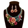 6 Colors Women Colorful Flower Rhinestone Pendant Statement Necklace Earrings Jewelry Set Fashion Jewelry Bridal Wedding Dress Jew313E