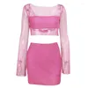 Werk Jurken 2023 Sexy Babes Mode Lange Mouw Mesh Top Pailletten See Through T-shirt Hippe Rok Pak Party Dames Luxe club