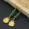 Kolczyki Dangle Sprzedawanie długiej kropli Elegancka złota dla kobiet uroków prezenty zielony kamień biżuteria moda b2626