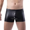 Mutande Intimo da uomo sexy Boxer in ecopelle Bottone frontale aperto Custodia rigonfiata Lingerie da uomo Boxer erotici Tronchi