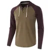 Magliette da uomo Autunno Maglietta da uomo Casual Allentato con cappuccio Magliette e camicette Maglietta Abbigliamento sportivo maschile Felpa con cappuccio Patchwork T-shirt a maniche lunghe Abbigliamento