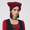 Chapeaux en Crochet pour femmes, bonnet de chat, bonnets à rayures Vintage, chapeau de renard, accessoires Grunge, bonnets amples pour femmes