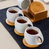 Te koppar ENAM BUAH SET CANGKIR KERAMIK SEDERHANA 200 ML TEH KOPI TIGA DIMENSI BAMBU DAN Braket Kayu Bergaris Non Slip Coaster 230904