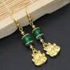 Kolczyki Dangle Sprzedawanie długiej kropli Elegancka złota dla kobiet uroków prezenty zielony kamień biżuteria moda b2626