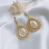 Dangle Earrings 5pairs/lot Openwork Pearl Design Earring Gold Plated Cubic Zircon Exquisite Women's Jewelry Wholesale