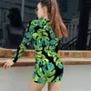 Sukienki zwykłe Tropikalna sukienka z liściami długie rękawowe palmy koreańsko -mody wiosenne klub bodycon żeński graficzny ubrania