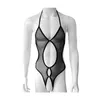 Sous-vêtements Mesh Transparent Sissy Body Sexy Lingerie Tether Réglable Hommes Catsuit Moulante Érotique Wetlook Ouvert Entrejambe Sous-vêtements