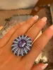 Wedding Rings GODKI Luxury Bold Big Flower Rings for Women Bridal Cubic Zircon Dubai Accessories Finger Ring Beach Jewelry 230901