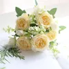 Fleurs décoratives 32 cm Rose Bouquet de soie pivoine artificielle 5 grandes têtes 4 petits bourgeons mariée mariage décoration de la maison Faux Faux