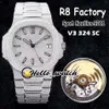 R8F V3 Versão de atualização 5711 Cal 324 S C Relógio automático masculino Gypsophila Diamond Dial Steel Full Diamond Bracelet Sport Relógios Hel2965