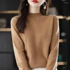 Suéteres femininos suéter de lã australiana moda meia gola alta 22 outono e inverno malhas cor sólida pulôver de manga comprida