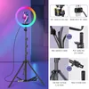 Selfie światła RGB Kolor Miękkie światło pierścienia z biurkiem Długie ramię Tripod Pography Lampka Selfie Ringlight Lampa telefon