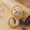 Rattles Mobiles 5PC Baby Rattle Toys Cartton Animal Crochet Wooden Rings DIY Crafts Teething Amigurumi For Cot Hanging Toy 230901