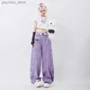 Women's Jeans Summer women retro purple overalls high waist wide leg jeans loose casual fashion multi pocket Mom hip hop street style Q230904