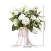 Fleurs décoratives Bouquet de mariage de mariée Roses blanches créatives mariée artificielle tenant pour centres de Table fleur en soie