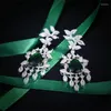 Dingle örhängen Temperament Teardrop Emerald Drop Earring Silver Color Princess Tassel Wedding Jubileumsgåvor smycken