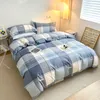 100% pure cotton four piece bed sheet, duvet cover, pillowcase, printed soft and comfortable pure cotton material, bedding, striped checkerboard