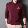 Mens Polos Fashion Men Solid Casual Polo Shirts Spring Autumn Lapel Pullover Clothing Hazzys Long Sleeve Slim Fit Business Tops 230904