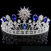 Retro Royal Blue Wedding Crown Tiara Headdress For Prom Quinceanera Party Wear Crystal Beaded Updo Half Hair Ornaments Bridal Jewe281s