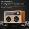 Tragbare Lautsprecher Retro-Wecker aus Holz, Bluetooth-Lautsprecher, multifunktionaler Radio-Musik-Player, LED-Anzeigekarte, Caixa de Som mit Fernbedienung HKD230904