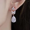 Kolczyki Dangle Exquite łzy kolorowy sześcien cyrkon dla kobiet Sliver Kolor Liśćnów Rhinestone Bridal Wedding Party Biżuteria GIF GIF