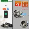 Kapı Kilitleri Raykube K01 Tuya Bluetooth Akıllı Kapı Kiliti Otomatik Silindir Su Geçirmez Paraşım Parmak İzi Elektronik Kilit düğmesi Uygulaması/Anahtar/Parmak İzi Kilidi HKD230903