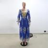 Ethnic Clothing Abaya Dress 2023 Summer Elegant Muslim Women Long Sleeve V-neck Polyester Sequined Green Yellow Blue