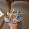 어린이 신발 라인 스톤 나비-매듭 여자 드레스 파티 파티 공주 신발 학교 결혼식 싱글 신발 크기 21-35