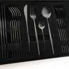 Zestawy naczyń stołowych DRMFIY 24PCS Knife Fork łyżka łyżka matowa czarna luksusowa sztućca stolika ze stoliki stolicznej Kuchnia naczynie 230901