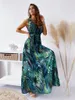 Casual Dresses Summer V Ditsy Neck Sexig Backless ärmlös Bandage Dress Floral Print Chiffon Women Party Long Vestidos