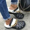 Slipper Tuin Warme Pluche Klompen Dames Sandalen Met Bont Pruim Aanpassen Letter Charms Ketting Winter Harige Klomp Schoenen 230901